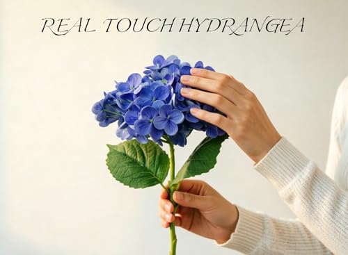 4 Pcs Faux Hydrangeas Real Touch Hydrangea Artificial Flowers Latex Large Fake Flower Long Stems for Wedding Home Party Table Centerpieces Decor (Blue) - color: Blue
