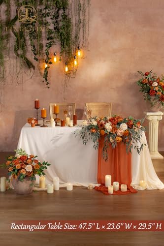 TINGE TIME Artificial Sweetheart Flower Swag with Tablecloth and Table Runner, Pack of 3 Floral Arrangement for Autumn Wedding Sweetheart Table Centerpiece Fall Decoration (Terracotta) - color: Terracotta