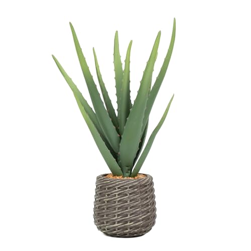 1.5ft Artificial Agave Plants, 18" Fake Aloe Vera Plant with 13 Leaves in Brown Pot, Large Faux Floor Plant for Home Office Hotel Bedroom Patio Balcony or Garden Indoor Decor - size: 18"