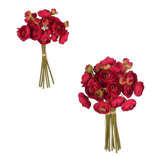 IPOPU Red Ranunculus Artificial Flowers 2 Bouquets Red Silk Flowers with Stems 12PCS Faux Ranunculus Mini Fake Flower for Vase Filler Flowers DIY Wedding Bouquet Bridal Shower Decoration - color: Red