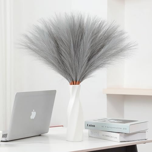 30pcs 22" Grey Pampas Grass - Faux Pampas Grass Decor Pompas Floral Arrangement and Vase Filler for Boho Home Wedding Mothers Day Decoration - color: Grey, size: 30pcs