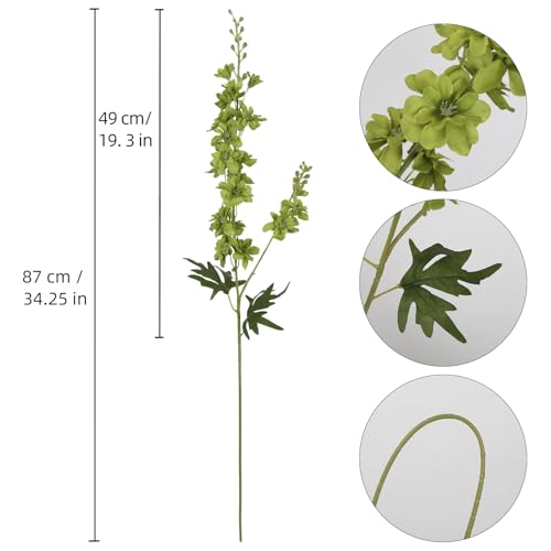 6PCS Green Flowers Artificial Delphinium, 34.25" Tall Green Stem Floral Faux Delphinium Silk Flowers for Tall Vase for Wedding Centerpieces Home Decor Indoor Outdoors - color: Green
