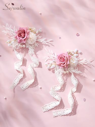 Serwalin 2 PCS Pink Wrist Corsage for Wedding, Corsages Wristlet for Bridesmaid Mother Grandmother Girl, Artificial Flowers for Prom Ceremony Homecoming Anniversary - color: Pink, size: Corsage 2pcs