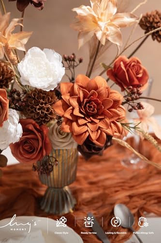 Ling's moment Burnt Orange Boho Deluxe Artificial Flowers and Greenery Combo Box Set, Rust Sepia Dried Fake Flower for DIY Wedding Bridal Bouquet, Centerpieces Decor, Floral Arrangement Decor, etc. - color: Beg-boho & Rust, size: Deluxe