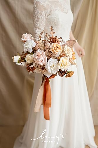 Ling's moment 13 Inch Artificial Wedding Bouquets for Bride Bridal Bouquet Bridesmaid Bouquet Tossing Bouquet for Wedding Ceremony Anniversary Bridal Shower - color: Or-rust & Sepia, size: Small 13 Inch