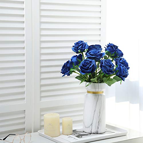 Nubry Artificial Silk Rose Flower Bouquet Lifelike Fake Rose for Wedding Home Party Decoration Event Gift 10pcs (Blue) - color: Blue