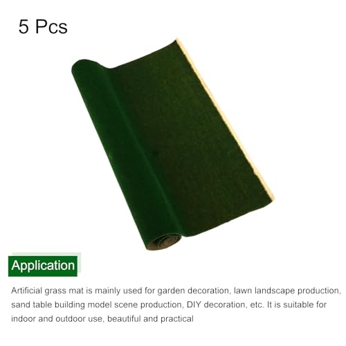 MECCANIXITY 5pcs Artificial Model Grass Mat 14" x 20"(35cm x 50cm) Dark Green Small Realistic Fake Turf for Garden Lawn Decoration Model - color: Dark Green