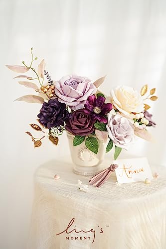 Ling's moment Artificial Flowers Fake Roses Faux Peony Foam Gardenia Combo for DIY Wedding Bouquets Centerpieces Arrangements Bridal Shower Party Home Decorations, Purple, 23pcs - color: Prpl-purple
