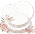 WDF 60pcs Rose Gold Plastic Plates-Baroque White &Rose Gold Disposable Plates including 30Plastic Dinner Plates 10.25inch, 30 Salad Plates 7.5inch for Wedding/Party/Birthday/Mother's Day - color: Rose Gold, size: 60PCS