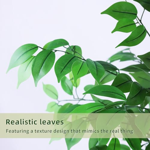 Artificial Ficus Tree 6FT Tall, Artificial Plants Indoor with White Planter Faux Ficus Tree Realistic Faux Silk Plant for Home Office Living Room, Porch, Garden Decor
