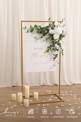Ling's moment Wedding Artificial Welcome Sign Flowers Swag Arch Floral Garland Decorations Lily White Ceremony Reception Entrance Entryway Party Banquets Easel Wall Home Outdoor(NOT Include Sign - color: Lily White