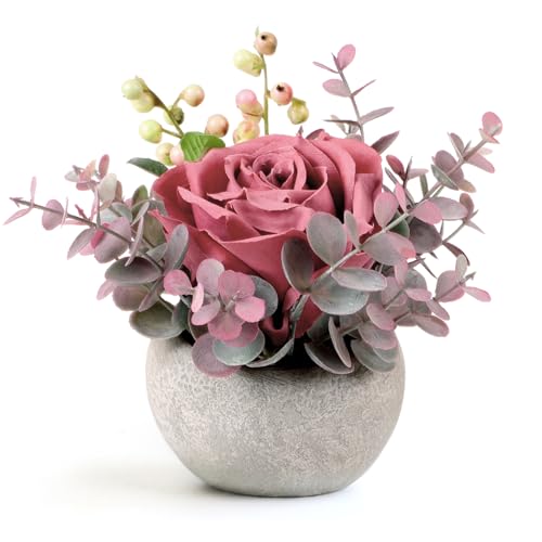 Faux Flowers in Pot, Pink Rose Artificial Flowers with Pot Mini Potted Plants Centerpiece Decor for Home Bathroom Office Desk Shelves Room Decorations - color: 1 Pack Red Rose