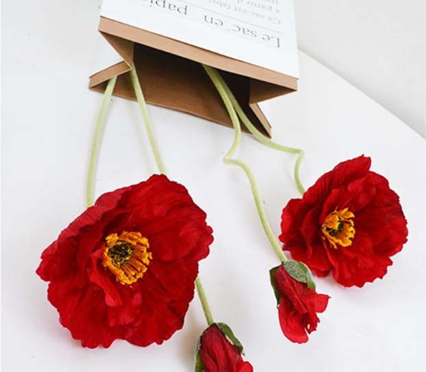 6PCS 41.3in Fake Poppy Flowers Red Artificial Poppies Large Poppy Flowers Long Stem Silk Flowers for Tall Vase Wedding Party Office Decor(Red) - color: Red