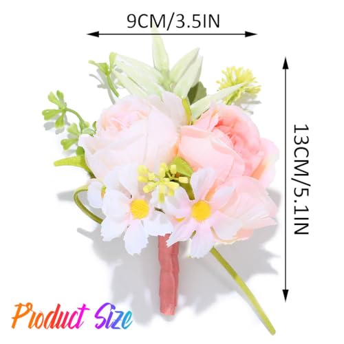 Wedding Rose Boutonniere Men Groom Flower Pin Wedding Suit Decoration (Pink) - color: Pink