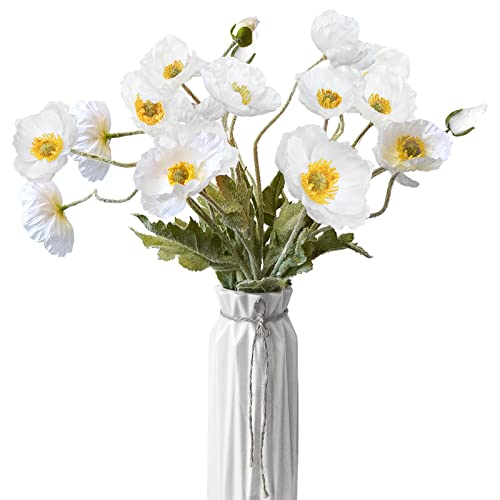 Artificial Flowers 5Pcs Poppies Flowers Artificial Silk Flowers for Home Office Wedding Outdoor Decor (White) - color: White