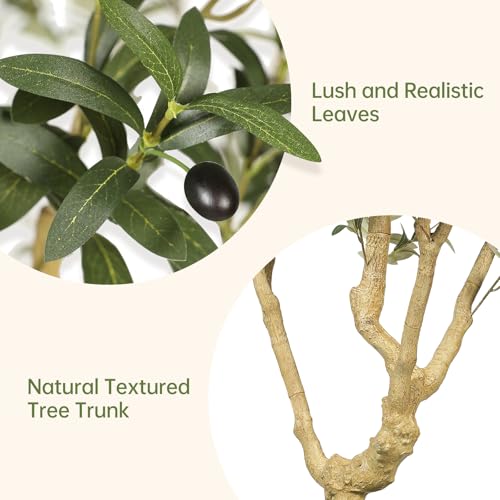 Realead Faux Olive Tree 7FT - Large Olive Trees Artificial Indoor with 15in Exquisite Planter - Tall Fake Olive Tree with Natural Trunk and Lifelike Leaves for Large Spaces & Elegant Home Office Decor - size: 7ft