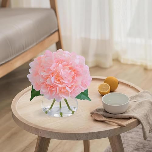 Hydrangea Artificial Flowers in Vase, White Silk Fake Flowers Silk Centerpiece Table Decorations for Dining Room， Coffee Table Decor，Wedding, Home with Faux Water Decor (New Pink) - color: New Pink