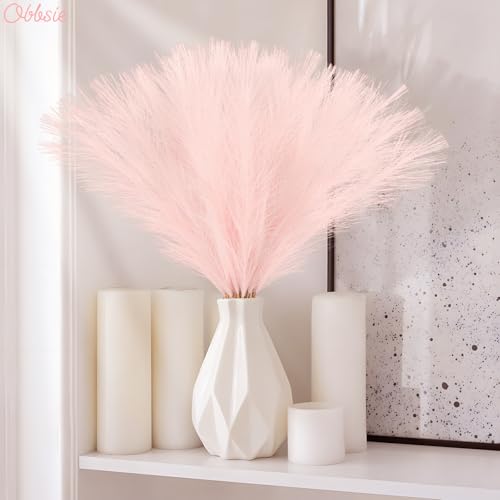obbsie 150pcs Pink Faux Pampas Grass Decor, 21.6" Short Artificial Pompous Grass Floral Pink Flowers Branches Vase Filler Flower Arrangement for Home Wedding Boho Outdoor Decor - color: Pink, size: 150 PCS