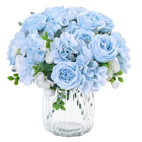 MARTINE MALL 4 Packs Peonies Artificial Flowers, Blue Artificial Peonies, Silk Peonies Flowers Fake Peonies Artificial Flowers Peonies Bouquet for Centerpiece Table Wedding Party Home Decor - color: Blue, size: 4PCS