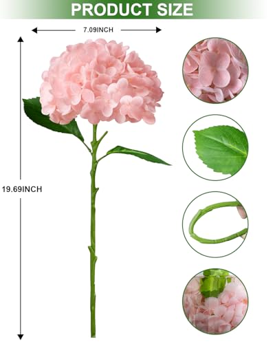 3Pcs Real Touch Light Pink Hydrangea Artificial Flowers - 16.7" 3D Latex Light Blush Pink Faux Hydrangeas with 7.1" Large Head for Bridal Bouquet, Baby Shower Decor - color: Light Pink