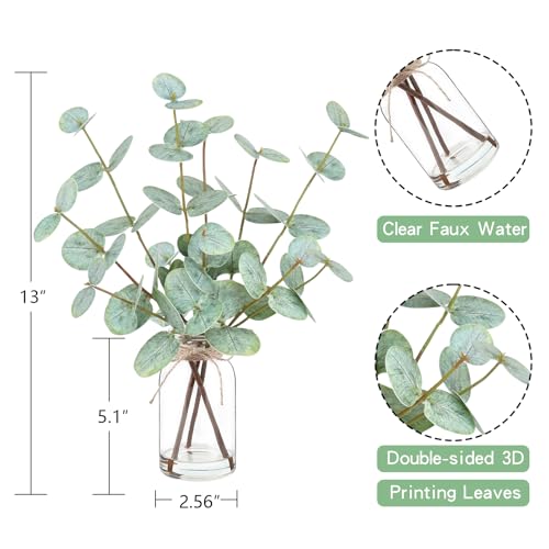 Artificial Eucalyptus Stems in Glass Vase with Faux Water,Artificial Plants Eucalyptus Leaves for Shelf Desk Bathroom Farmhouse Room Coffee Table Home Decor, Central Decoration. - color: Eucalyptus Leaves 1