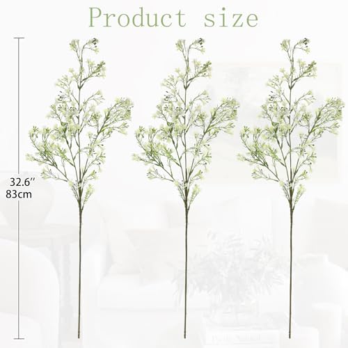 32.6" White Babys Breath Artificial Flowers Set of 3, Faux Baby Breath Flowers Artificial Plastic Flower for Decoration, Long Fake Babies Breaths for Tall Vase, Floral Arrangement, Wedding, Home Decor - color: # White Set of 3