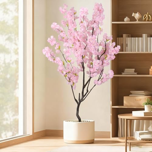 Faux Modern Pink Cherry Blossom Tree 7ft(84in)Tall Artificial Japanese Sakura Tree Decor Natural Fake Pink Floral Tree for Wedding Realistic Silk Plant in Pot for Home Living Room,Office,Outdoor Decor - color: Cherry Blossom(pink 5), size: 7ft