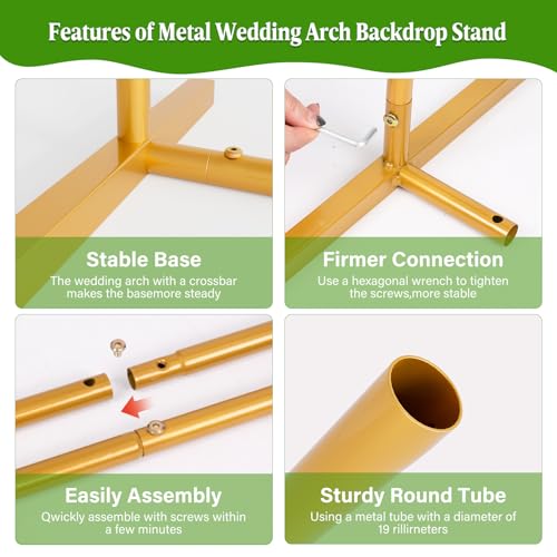 Metal Arch Backdrop Stand Wedding Arch Frame Set of 3 (7.2FT/6.6FT/6FT) Gold Backdrop Arch Stand for Wedding Ceremony Birthday Party Baby Shower Graduation Ceremony Decoration - size: 7.2FT,6.6FT,6FT