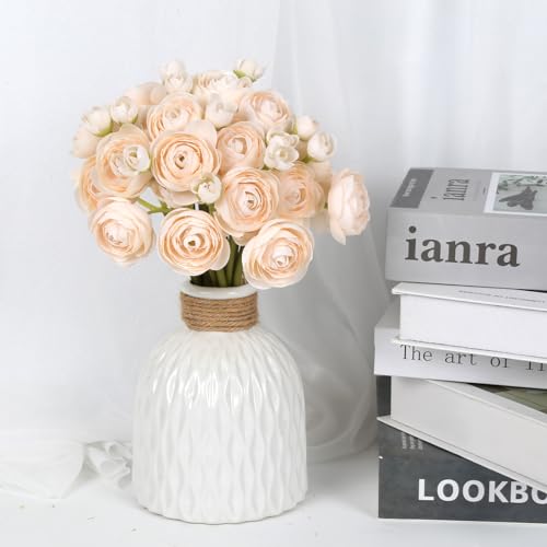 IPOPU Ranunculus Artificial Flowers 2 Bouquets Mini Cream Fake Flowers 12PCS Small Faux Ranunculus Decorative Flowers for DIY Wedding Bouquet Bridal Shower Filler Flowers Decorations (Cream) - color: Cream