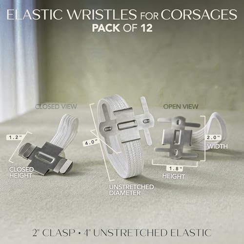 Royal Imports Silver/White Corsage Wrist Bands, Elastic Wristlets for Wedding Prom Flowers, Bulk Pack of 12