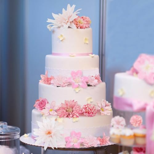 LACGO 48 PCS Fake Flowers Heads - Artificial Flower Heads Bulk Silk Faux Rose DIY Flower Embellishments Blossom Wreath Bouquets for Crafts Wedding Bridal Party Baby Shower Home Decoration(Pink) - color: Pink