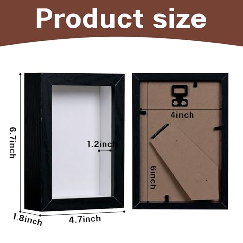 4x6 Shadow Box - Black Wooden Deep Picture Frame with Shatter-Resistant Panel for Wall Decor | 3D Display Case for Military Medals, Flowers, Photos, and Crafts | Easy to Open & Ready to Hang Gift Idea - color: Black, size: 1Pcs 4x6in