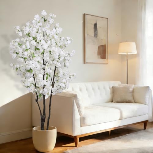 BINCUE Artificial White Cherry Blossom Tree Fake Tree Cherry Blossom Decor Fake Flowers Faux Flowering Tree White Flowers Floral Artificial Plants for Indoors Outdoors Room Home Decor Gift 6FT - color: White-07ap