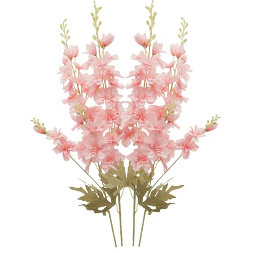 FERIAL 4pcs Artificial Delphinium Faux Pink - color: Pink