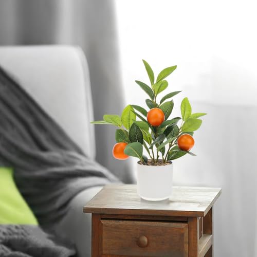 Woration Artificial Orange Plant Potted 14.5inches Small Faux Fruit Orange Tree Bonsai with White Pot Table Centerpiece Farmhouse Style Home Office Desk Shelf Decoration Indoor - color: Artificial Orange Plant Potted