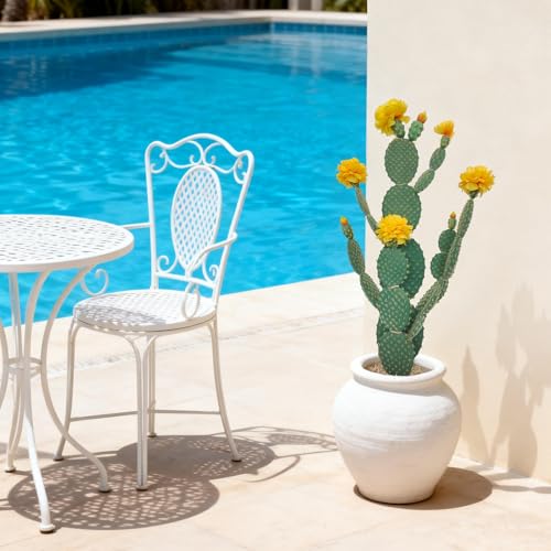Artificial Cactus Plant, Tall UV Resistant Faux Cactus Plant, Realistic Texture Tall Fake Plant, Faux Desert Cacti Potted Plant with Planter for Indoor Outdoor Decoration - color: Yellow + Green