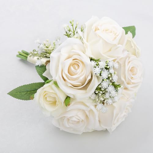 Wedding Bridesmaid Bouquets Set of 4, Artificial Silk Flowers Arrangement for Ceremony Marriage Proposal Party Anniversary Decorations - Champagne - color: Champagne, size: Set of 4 Bouquets