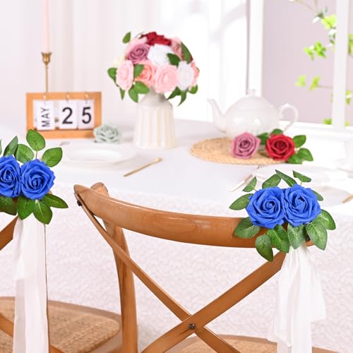 9 Pcs Artificial Flowers Fake Rose with Stems - Blue Real Touch Foam Roses for DIY Wedding Bouquet Bridal Shower Cake Toppers Centerpiece Table Valentines Day upplies Decorations - color: Blue, size: 9Pcs