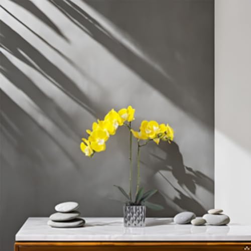 Artificial Orchids Silver Vases Orchids Artificial Flowers Yellow Orchid Height 20 inches - color: Yellow