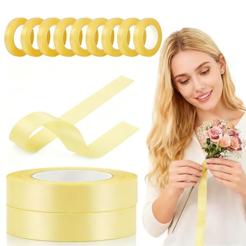 12 Rolls Self-Sealing Floral Tape, 1/2" x 20 Yards Green Floral Wrap for Flower Stems, DIY Eternal Roses & Bouquets, Adhesive Craft Tape for Flower Arranging, Lemon Yellow - color: 12 Rolls Lemon