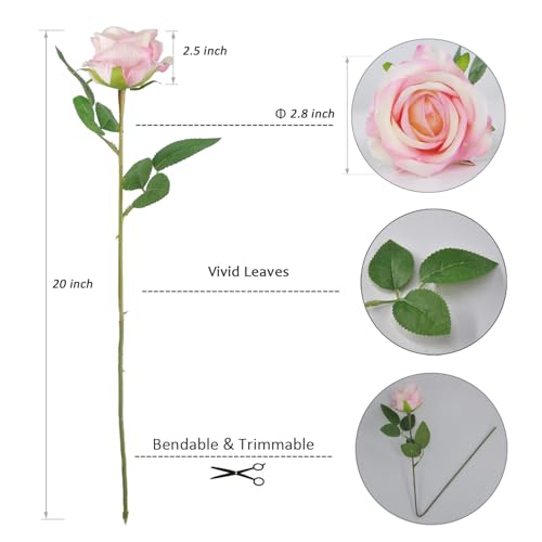Kenpal Realistic Fake Roses Artificial Flowers with Stem for Decoration Floral Arrangement Centerpieces Wedding Bouquets (10, Pink 2) - color: Pink 2