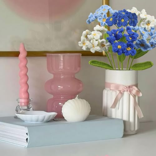 6 Pcs Crochet Flowers Bulk Forget Me Not Crochet Flower Gifts Blue Handmade Crocheted Flowers Bouquet DIY Home Decor for Mother's Day Birthday Wedding Women Moms Wives Friends - color: Forget Me Not-blue