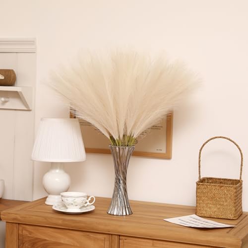 Wertuirk Faux Beige Pampas Grass - 60pcs 24 Inch Boho Home Decor, Artificial pompas Floral, Small Fake Pompous Grass for Table Centerpieces, Wedding and Baby Shower Decorations (Beige, 60 Pieces) - color: Beige, size: 60 Pieces
