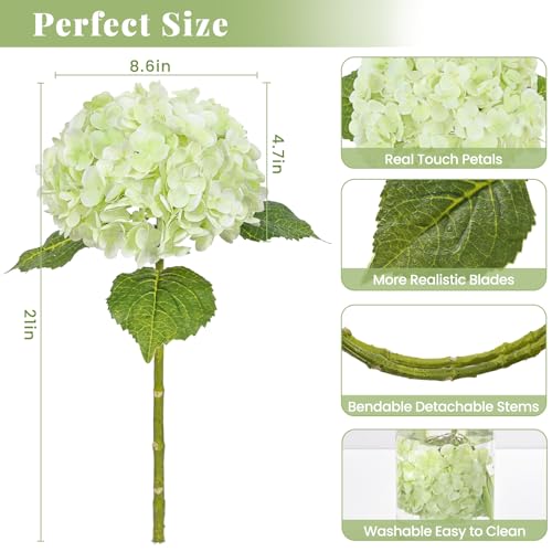 MARTINE MALL 2Pcs 21in Hydrangea Artificial Flowers, Latex Real Touch Hydrangeas Lifelike Large Hydrangea Flowers for Home Decor Party Arrangements Wedding Bouquets Centerpieces (Light Green) - color: Light Green, size: 2Pcs