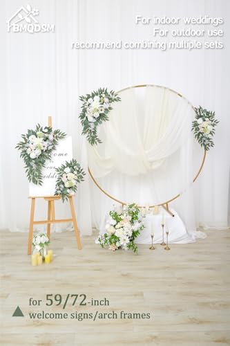 Artificial Wedding Arch Flowers Set of 2, Faux Floral Swag for Wedding Welcome Sign, Ceremony and Reception Backdrop Decoration (White) - color: White