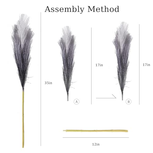 Torontokyo 8Pcs Black Faux Pampas Grass Decor Tall, 35.4” Fluffy Artificial Pompous Grass Branches, Large Pampas Grass Reed Stems for Halloween Gothic Room Decor, Wedding, Baby Shower, Home Boho Decor - color: Black, size: 35.4inch-8Pcs