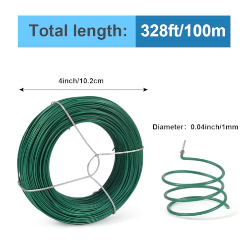 328 Feet Plant Twist Tie Plastic Coated Soft Garden Metal Wire 1mm Thin for Gardening, Home, Office (Green) - color: Green