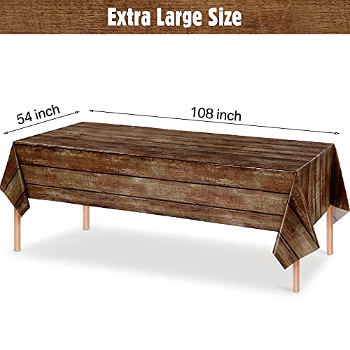 Irenare 3 Pcs Brown Wood Grain Tablecloths Rustic Plastic Table Covers for Rectangle Table, Vintage Farmhouse Tablecloth Decorations for Western Barn Birthday Wedding (54 x 108 Inches) - size: 54 x 108 inches