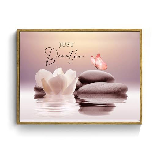 LB Pink Butterfly Wall Art for Bathroom Inspirational Quotes and White Floral Canvas Wall Art Wall Paintings Home Decor Zen Spa Wall Pictures for Living Room Bedroom Office Ready To Hang,17x12 Inch - color: Pink, size: 12"L x 17"W