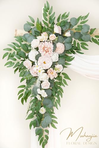 Muhanjia Artificial Arch Flowers Kit(Pack of 4),2Pcs Artificial Flower Arch Decor, 2Pcs Drapes, Ceremony and Reception Background Rose Decoration, Flamingo Pink Rose Floral Outdoor Party Decor - color: Flamingo Pink